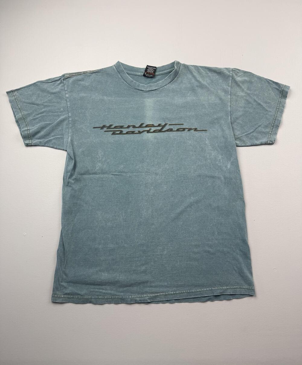 Vintage Harley-Davidson Shirt Mens Large Blue Bayside Portsmouth Graphic Tee USA